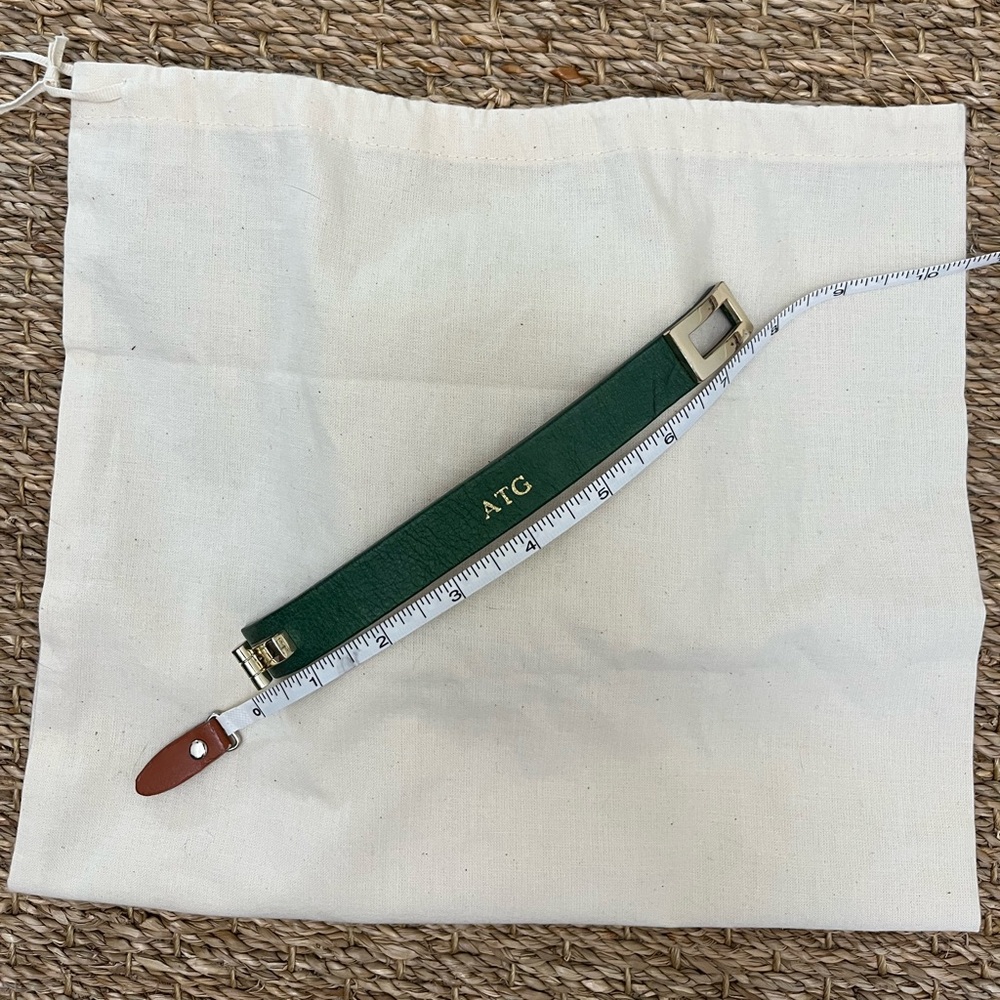 Mark & Graham Green Leather Wrist Strap with Initials ATG